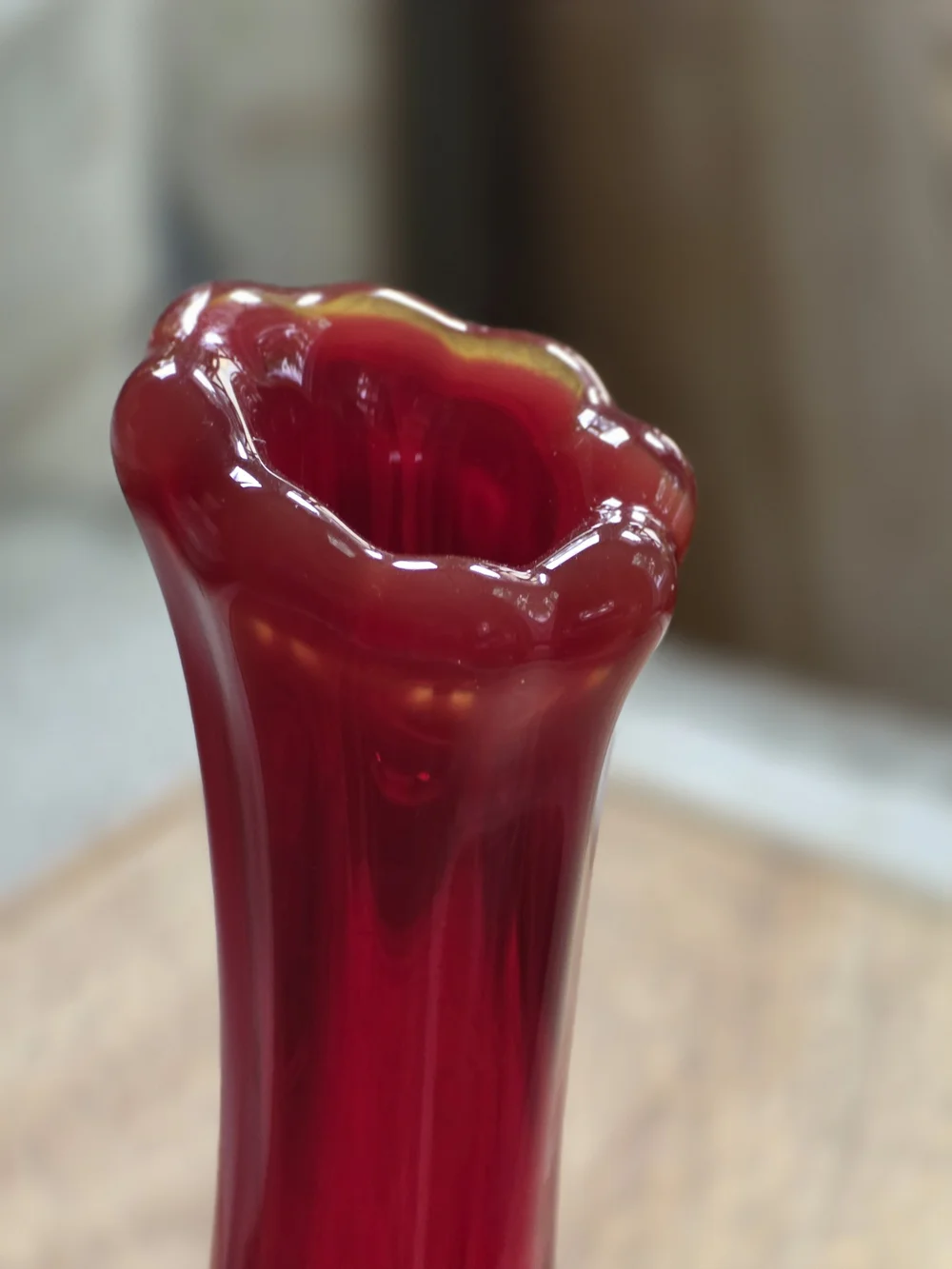 Vintage Ruby Red Fluted Art Glass Bud Vase Scalloped Edge Moody Maximalist